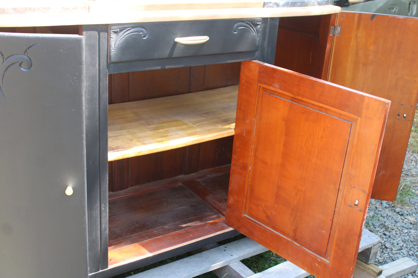 Buffet art déco 3 portes noir – Marbre d'origine - VENDU