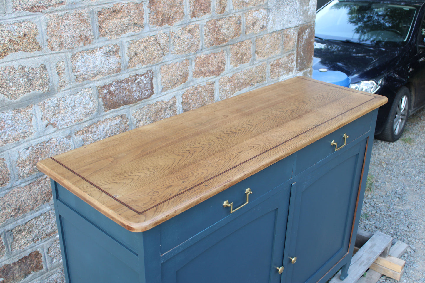 Buffet ancien type parisien rénové bleu & bois - VENDU