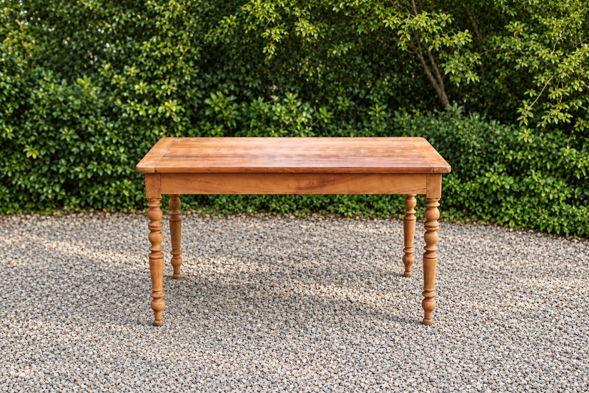 Table de ferme ancienne en bois – pieds tournés, tiroir et rallonge d’appoint - VENDU