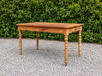 Table de ferme ancienne en bois – pieds tournés, tiroir et rallonge d’appoint - VENDU
