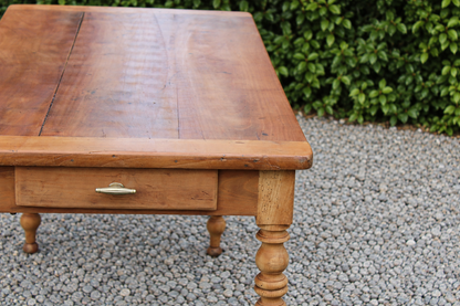 Table de ferme ancienne en bois – pieds tournés, tiroir et rallonge d’appoint - VENDU