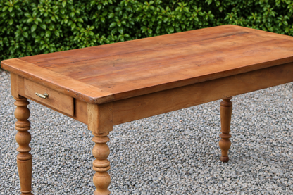Table de ferme ancienne en bois – pieds tournés, tiroir et rallonge d’appoint - VENDU