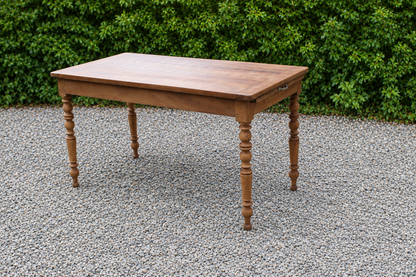 Table de ferme ancienne en bois – pieds tournés, tiroir et rallonge d’appoint - VENDU