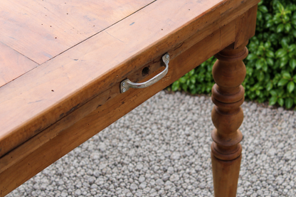Table de ferme ancienne en bois – pieds tournés, tiroir et rallonge d’appoint - VENDU