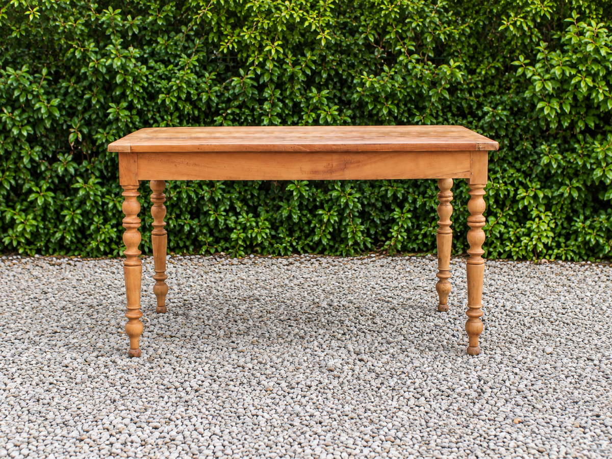 Table de ferme ancienne en bois – pieds tournés, tiroir et rallonge d’appoint - VENDU