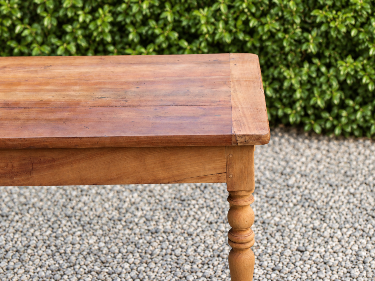 Table de ferme ancienne en bois – pieds tournés, tiroir et rallonge d’appoint - VENDU