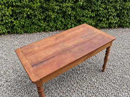 Table de ferme ancienne en bois – pieds tournés, tiroir et rallonge d’appoint - VENDU