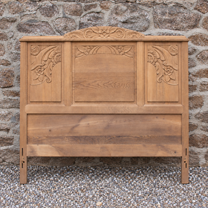 Tête de lit ancienne Art déco en bois sculpté aérogommé – 146 × 136 cm - Projet sur Mesure