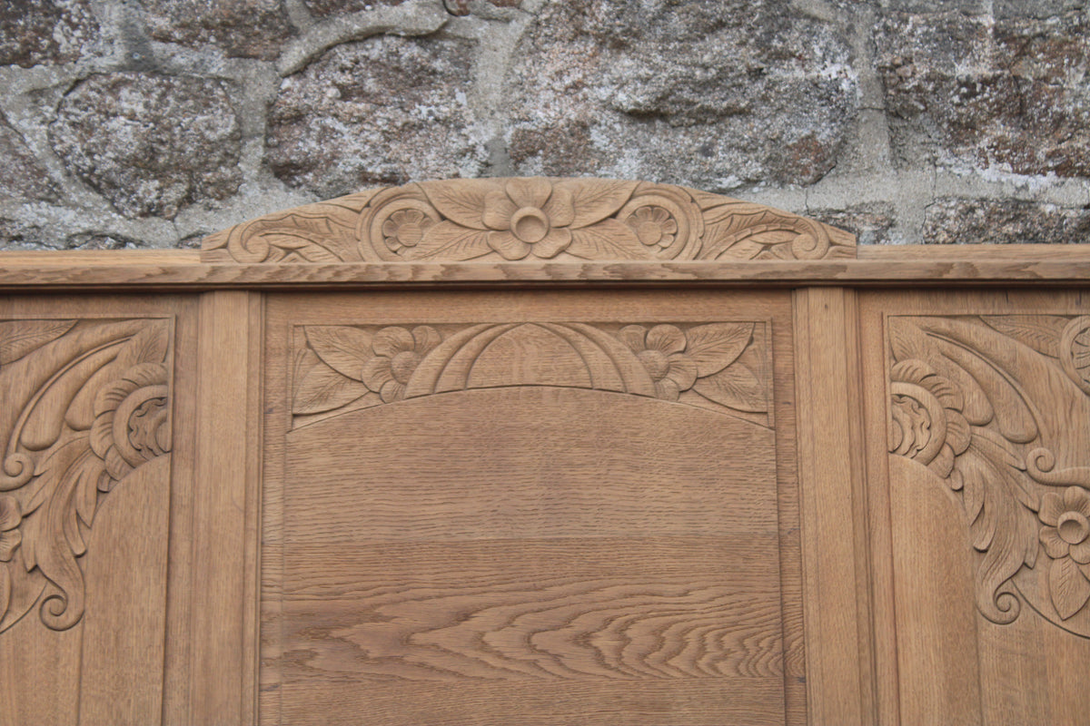 Tête de lit ancienne Art déco en bois sculpté aérogommé – 146 × 136 cm - Projet sur Mesure