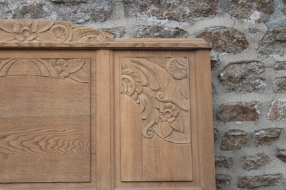 Tête de lit ancienne Art déco en bois sculpté aérogommé – 146 × 136 cm - Projet sur Mesure