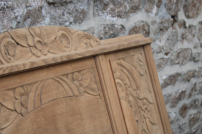 Tête de lit ancienne Art déco en bois sculpté aérogommé – 146 × 136 cm - Projet sur Mesure