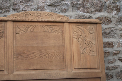 Tête de lit ancienne Art déco en bois sculpté aérogommé – 146 × 136 cm - Projet sur Mesure