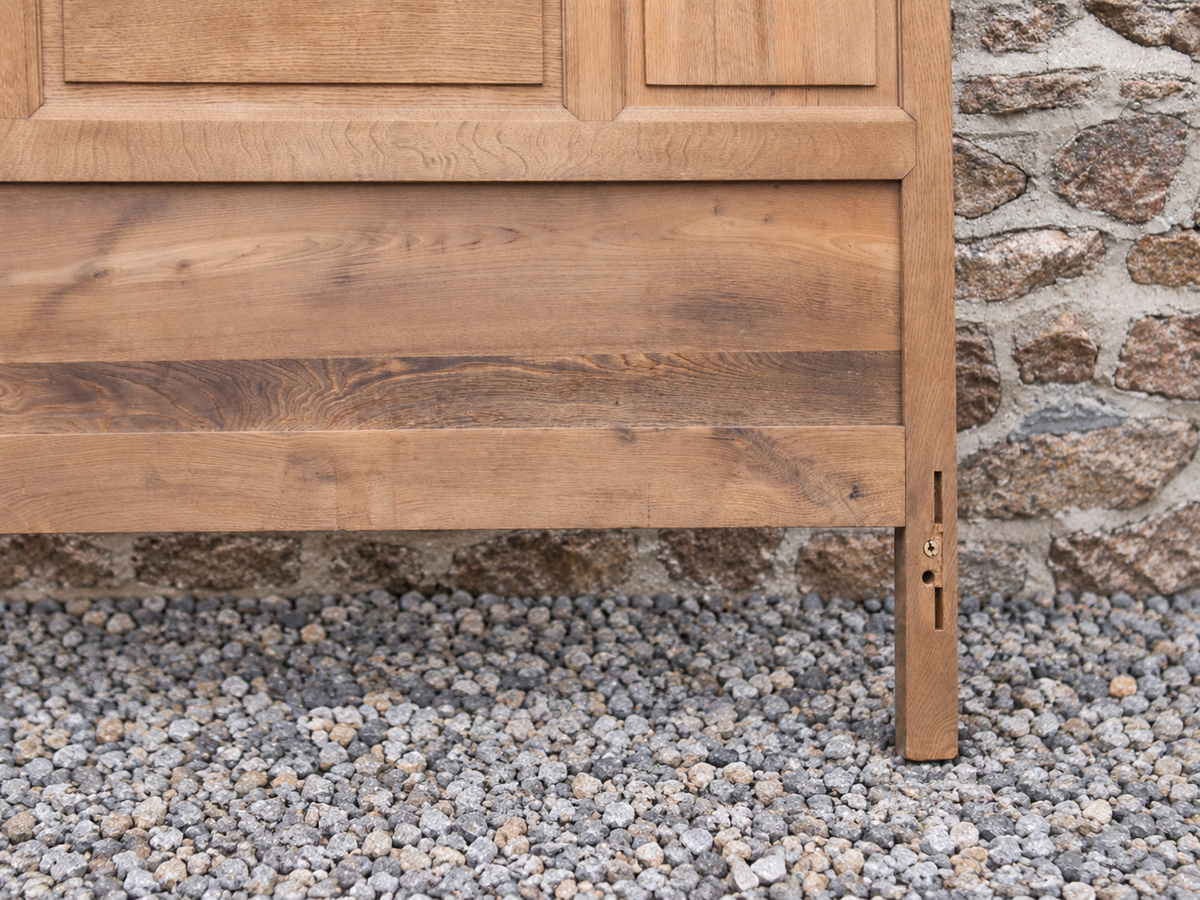 Tête de lit ancienne Art déco en bois sculpté aérogommé – 146 × 136 cm - Projet sur Mesure